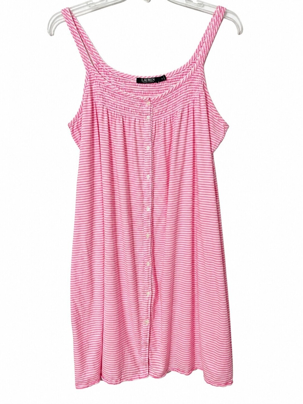 Lauren Ralph Lauren 1X Pink Striped Button Front Nightgown Sleeveless